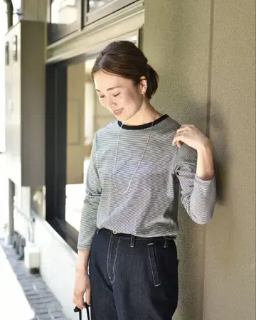 OURHOME 크루넥 긴팔 티셔츠 [ 세피치 보더 ]