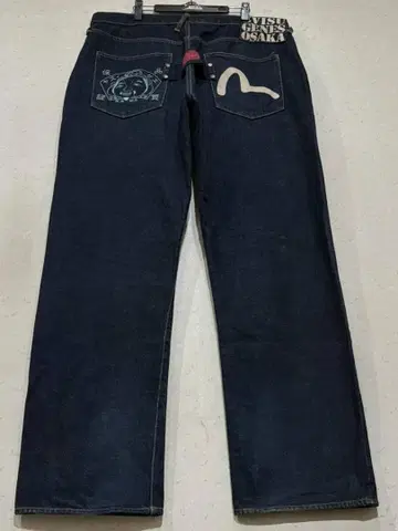 에비수 에비스  자수&갈매기 빼기 염색 셀비지 데님 팬츠 미밑단수선