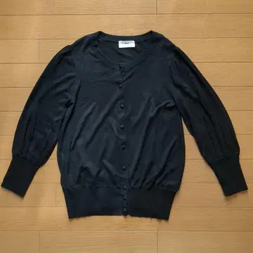 새상품급 블랙 니트 가디건 퍼프 슬리브 소매 컨셔스 싸개 단추