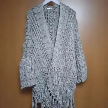 그레이 케이블 짜임 긴팔 가디건 프린지 볼레로풍 GYDA