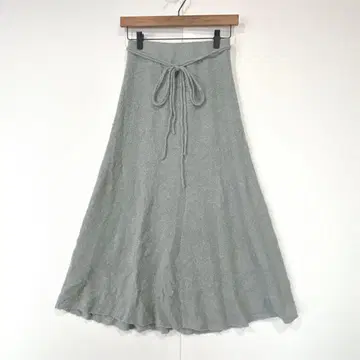 미라 오웬 롱 니트 스커트 허리 리본 민트 그린 울 혼방