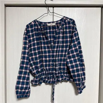 LOFT 체크 무늬 칠부 소매 블라우스 M