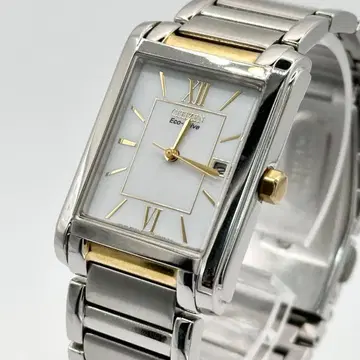 새상품급 작동 시티즌 손목시계 에코 드라이브 스퀘어형 솔라 남성용 데이트