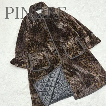 새상품급 PINORE 스텐 칼라 롱 코트 레오파드 무늬 퍼 애니멀 무늬