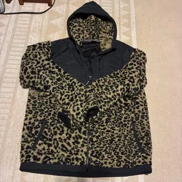 레오파드 무늬 플리스 자켓 후드 부착