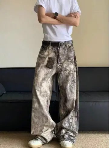 당일 발송 새상품 와이드 팬츠 청바지 카모플라주 Y2K 스트릿 카모플라쥬