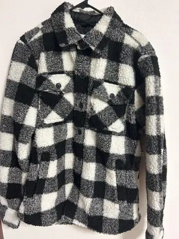 플리스 자켓 블랙 화이트 체크 GAP