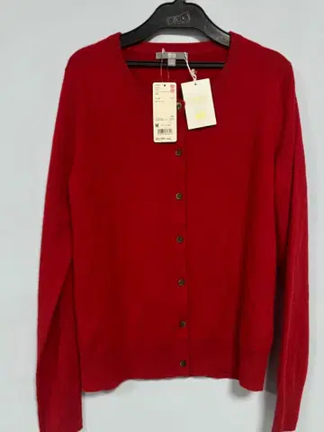 캐시미어 100% 빨간색 긴팔 가디건 M