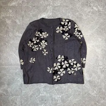 청록색 가디건 꽃무늬 자수 플라워 모티브 니트 핸드메이드