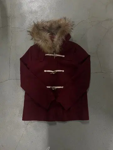 버건디 더플 코트 퍼 포함