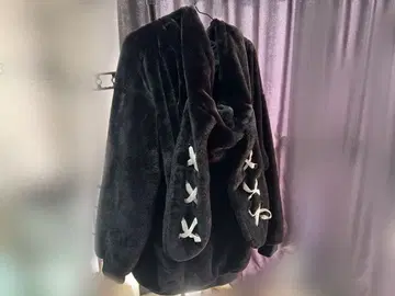 토끼 귀 퍼 후드티 퍼 블루종
