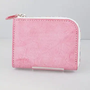 이탈리아 가죽 (핑크와 화이트)을 사용한 L자형 지퍼 지갑