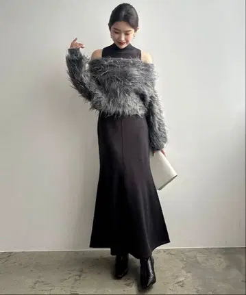 anuans 오프숄더 레이어드 니트 원피스