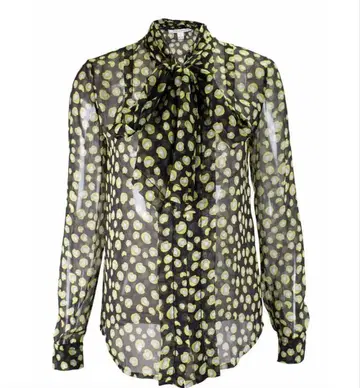 DIANEvon FURSTENBERG 실크 보타이 블라우스 시스루