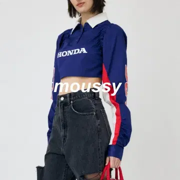 [택 포함 새상품] moussy x HONDA 콜라보 크롭 셔츠 네이비