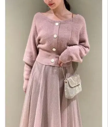 스나이델 가디건 x 샤샤 스커트 세트 0 사이즈 핑크 베이지