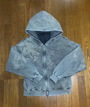 라메 부착 후드티 y2k 구제 의류 얼룩 가공