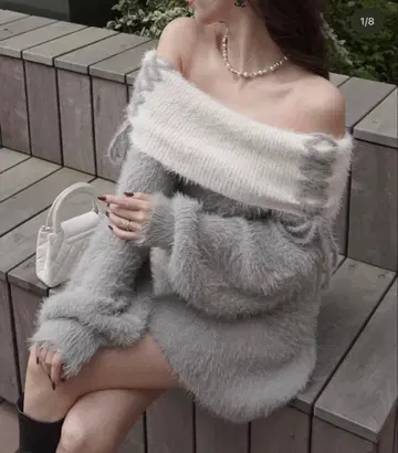 페더 레이스업 오프숄더 원피스 그레이 amerge