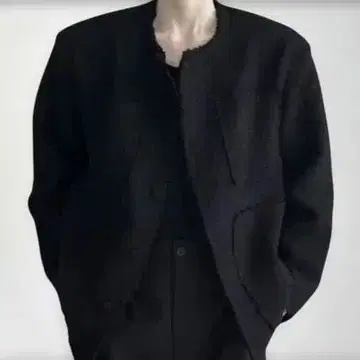 노카라 블랙 트위드 자켓 K-스타일 ALUDE