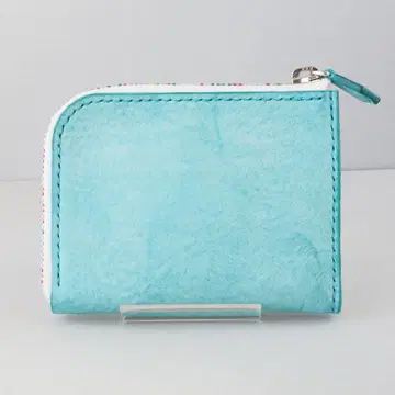이탈리아 가죽 (아이스 블루와 화이트)을 사용한 L자형 지퍼 지갑