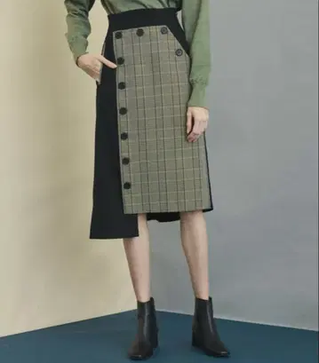 유나이티드 도쿄 인밸런스 앵글 버튼 스커트 체크 사이즈 1