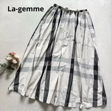 라지엠 체크 화이트 나일론 플레어 롱 스커트 A라인