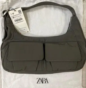 ZARA 포켓 숄더 나일론 백 그레이
