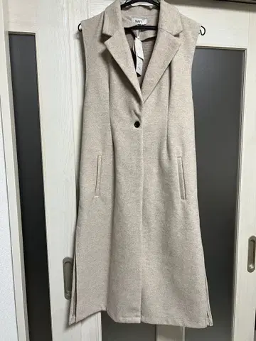 NAVY 베이지 베스트 롱 코트 울 혼방