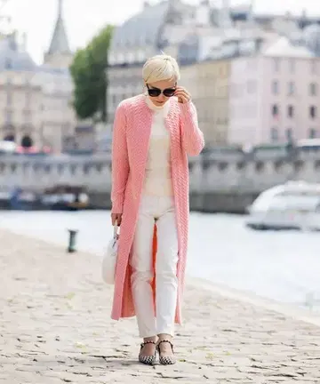 JENNE 핑크 케이블 짜임 롱 가디건