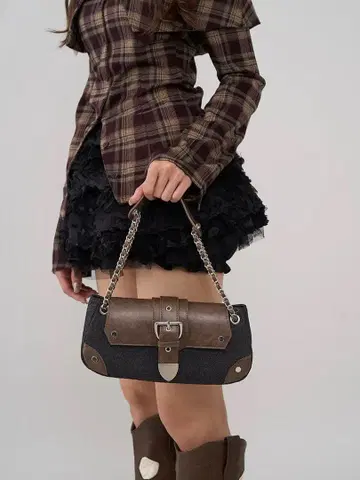 다리치 데님 콤비 핸드백