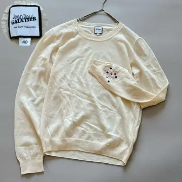 장 폴 고티에 소매 자수 디자인 울 니트 스웨터 40 사이즈 얇은 소재