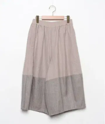 밴딩 GOMME 베이지 체크 무늬 도트 무늬 와이드 팬츠 가우초