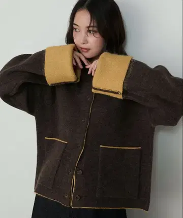 소매 배색 컬러 디자인 바이컬러 더블 페이스 니트 가디건 forksy.