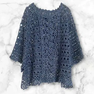 레이스 편직 7부 소매 상의 블루 계열 심플 무지 레이어드 M~L 상당