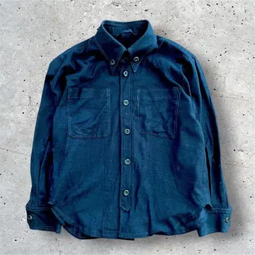 빈티지 버튼 다운 셔츠 블랙 그린 스티치