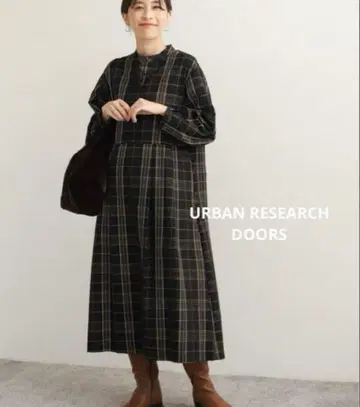 체크 무늬 벌룬 슬리브 원피스