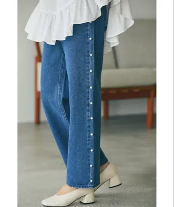 &. NOSTALGIA 사이드 펄 스트레이트 데님 블루