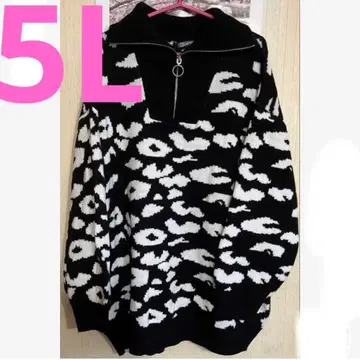 빅 사이즈 레오파드 무늬 지퍼 니트 스웨터