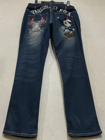 반손 VANSON 데스 토끼 자수 & 로고 자수 스트레치 데님 팬츠