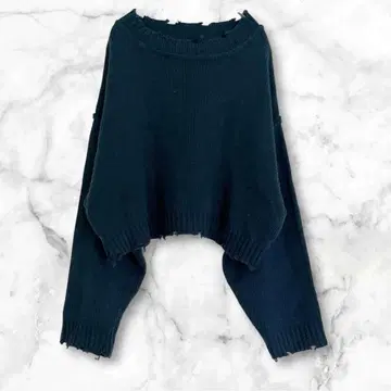 렉탱글 프린지 니트 긴팔 스웨터 Free 캐주얼 숏 기장