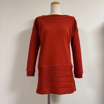 오렌지 긴팔 튜닉 케이블 짜임