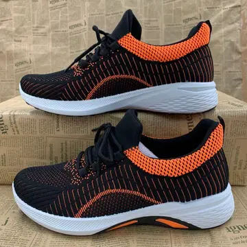 새상품 남성용 25.5cm 쿠션 밑창 통굽 스니커즈 블랙 주황색 1356