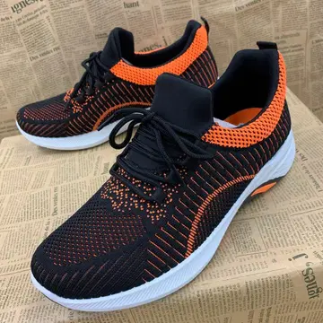 새상품 남성용 25.0cm 쿠션 밑창 통굽 스니커즈 블랙 주황색 1356