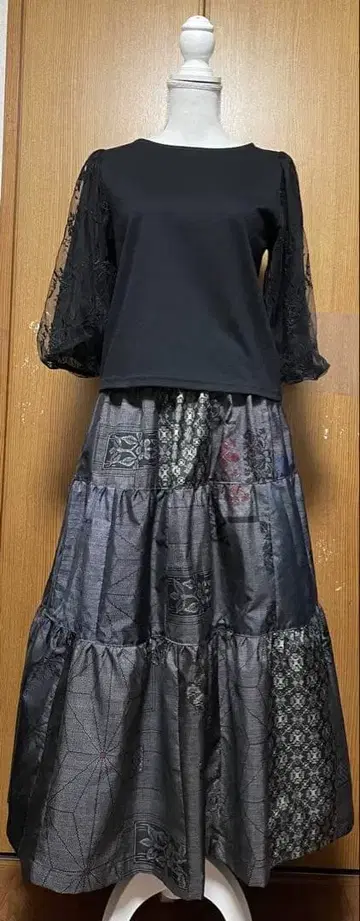 기모노 리메이크 오시마 패치워크 캉캉 스커트 프리 사이즈