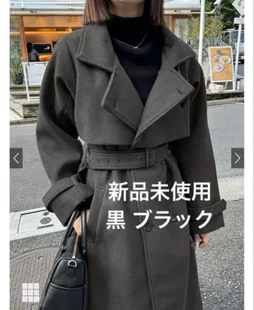 미사용 새상품 블랙 검정 옷깃 2Way 페이크 울 트렌치코트