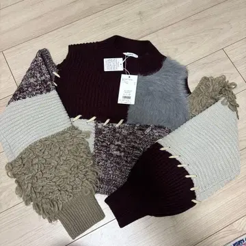 MURUA 와인 레드 그레이 니트 스웨터 F 사이즈