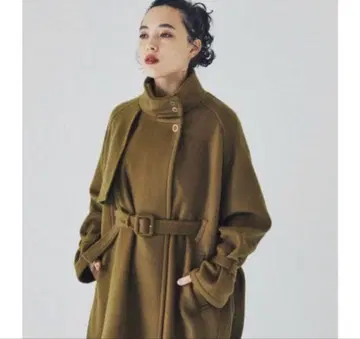 MATURED 올리브 그린 벨트 롱 코트