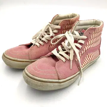 VANS 스케하이 24cm 핑크 빨간색 스트라이프 하이컷 스니커즈