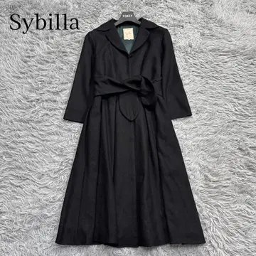 새상품급 시빌라 울 롱 원피스 A라인 플레어 허리 리본 블랙