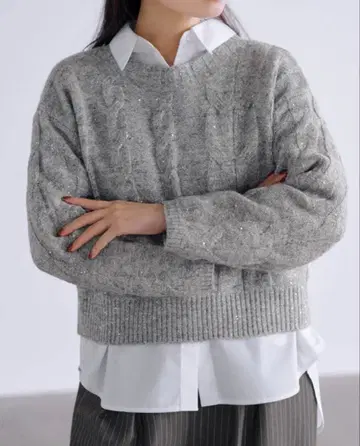 cohina 스팽글 케이블 믹스 니트 윈터 포그